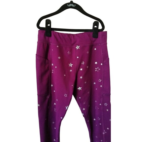 Athletic Works Large (10-12) Leggings Kids Maroon With Silver Stars Print - Picture 3 of 8